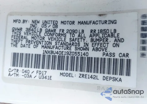 2009 Toyota Corolla S from USA, damaged, VIN 1NXBU40E19Z055140